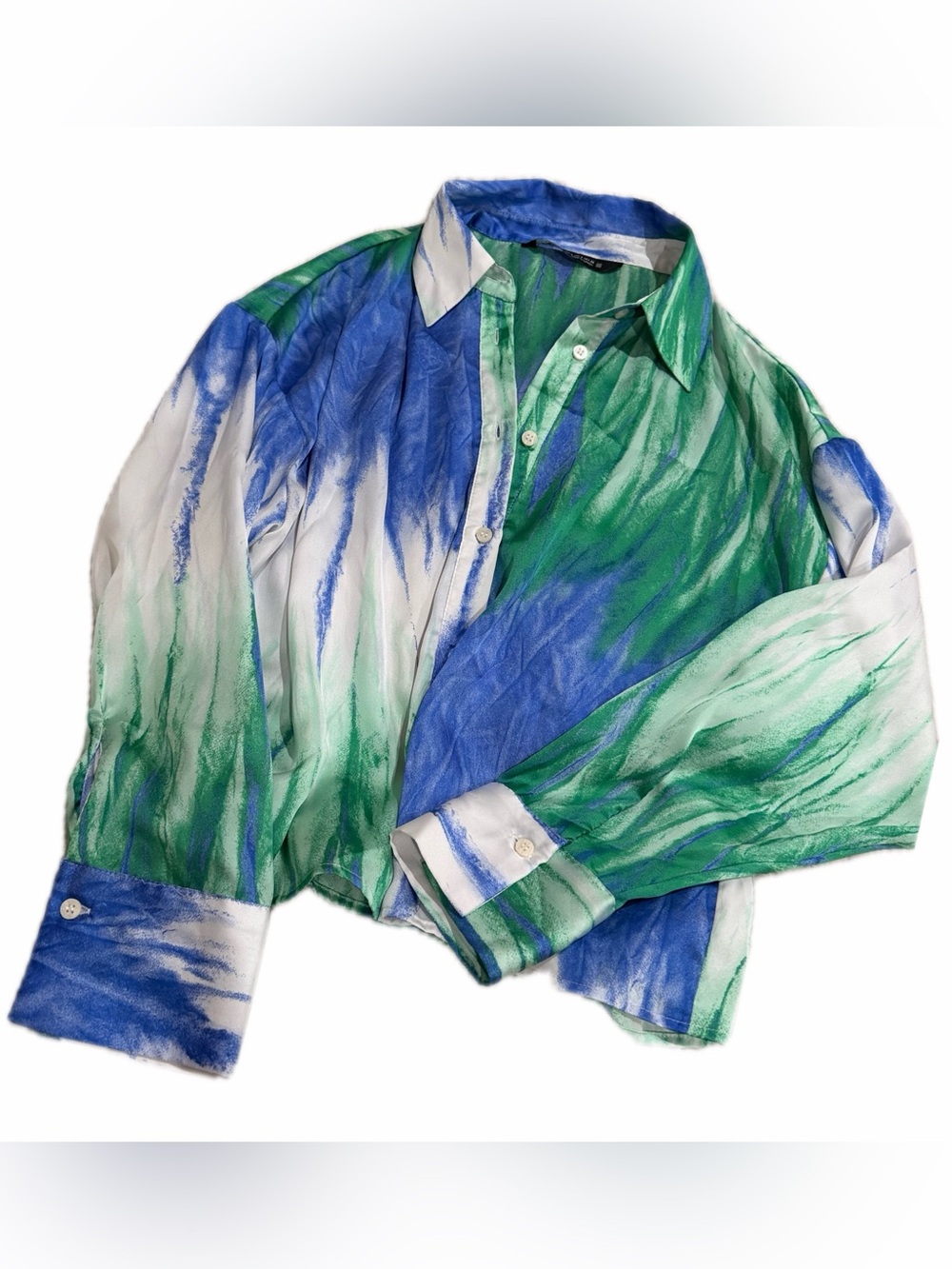 ZARA Button-Up Shirt in Blue, Green & White